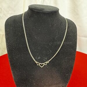 Three Heart Silver Tone Necklace